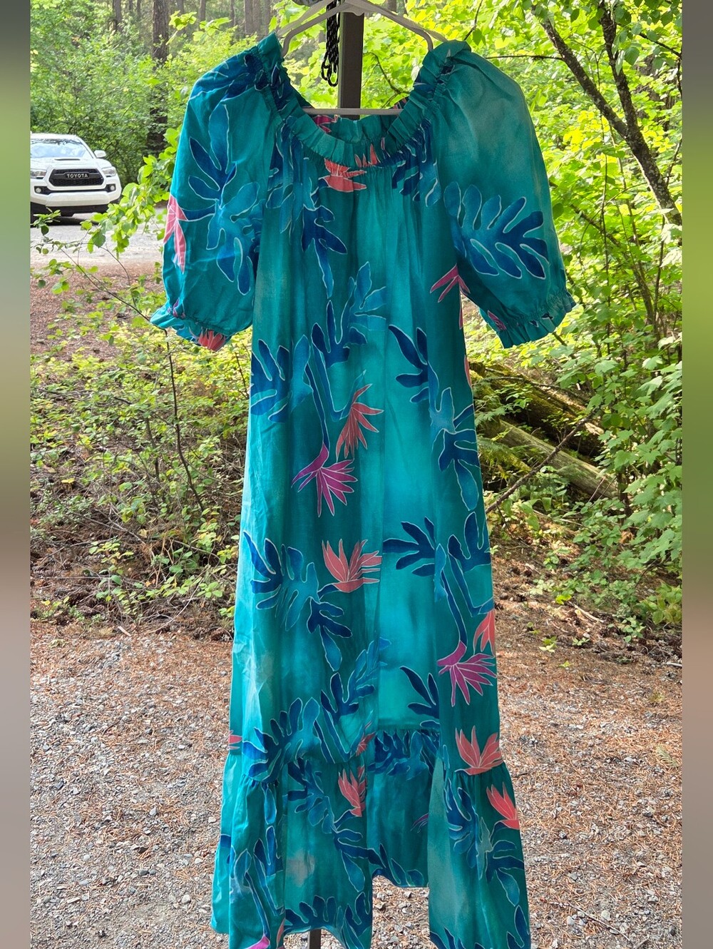 Hilo Hattie Turquoise Floral Maxi Mumu Dress Size Medium